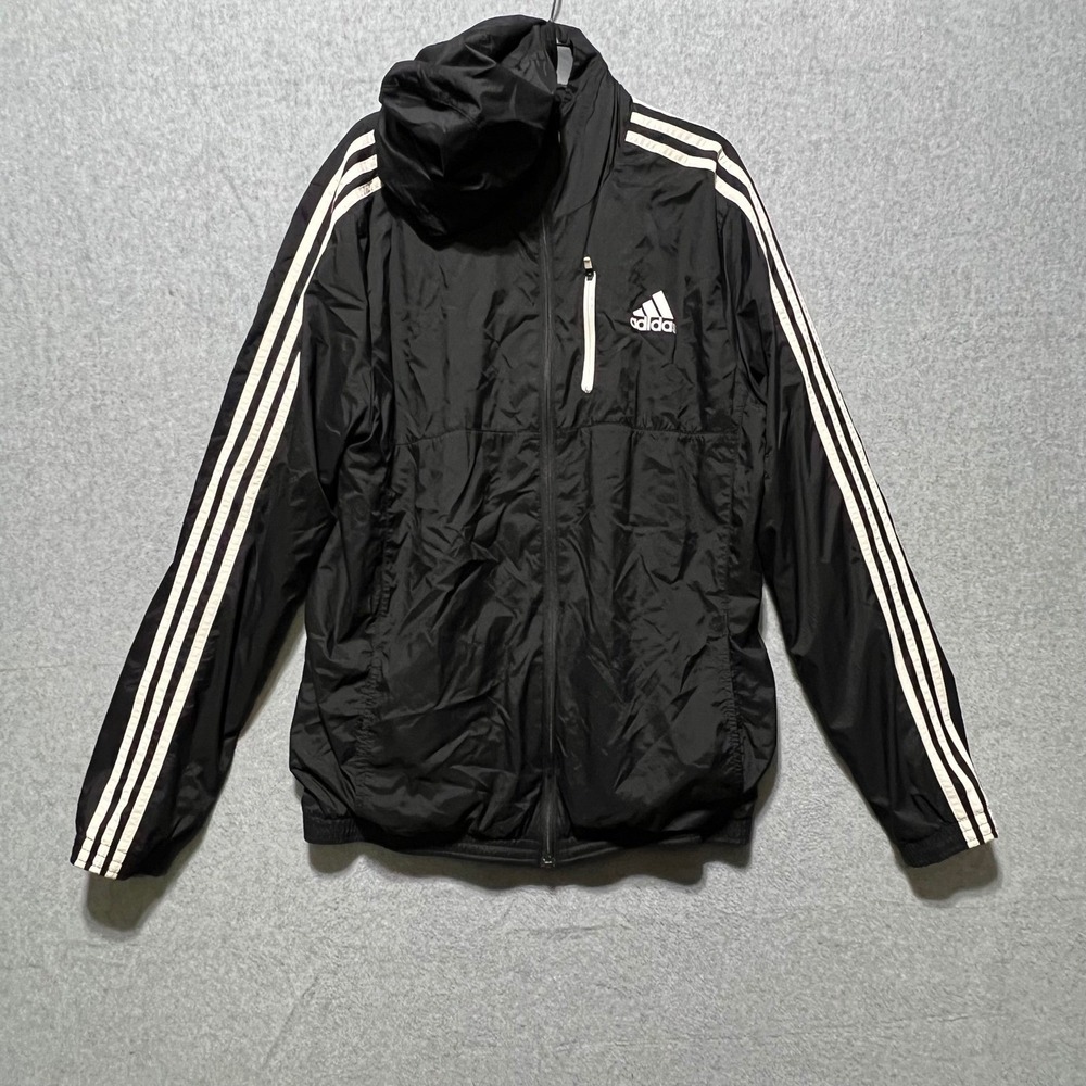 Adidas Men's Black Full Zip Hooded Track Jacket Lightweight gorpcore y2k 90s